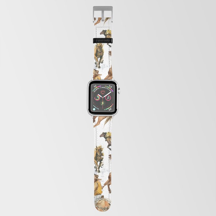 Running horses seamless pattern. American cowboy. Wild west. watercolor tribal texture. Equestrian illustration Apple Watch Band
