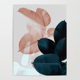Blush & Blue Leaves Poster