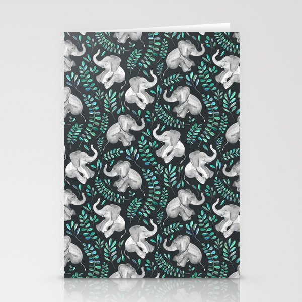 Laughing Baby Elephants – emerald and turquoise Stationery Cards