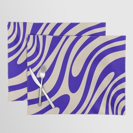 Wavy Loops Retro Abstract Pattern in Cobalt Blue and Beige Placemat