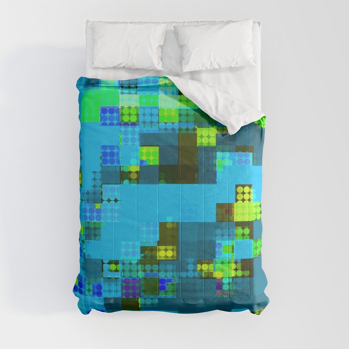 geometric pixel square pattern abstract background in blue green Comforter