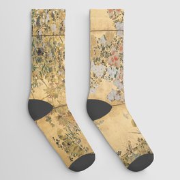 Japanese Edo Period Six-Panel Gold Leaf Screen - Spring and Autumn Flowers Socks