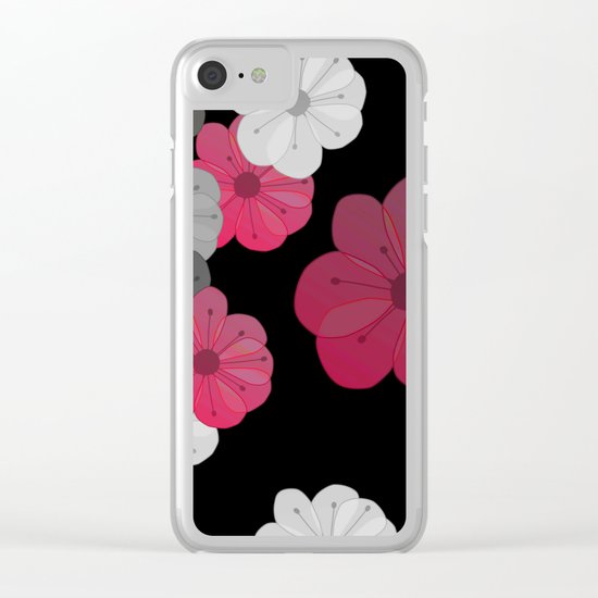 Pink and Black Flowers Design Clear iPhone Case
