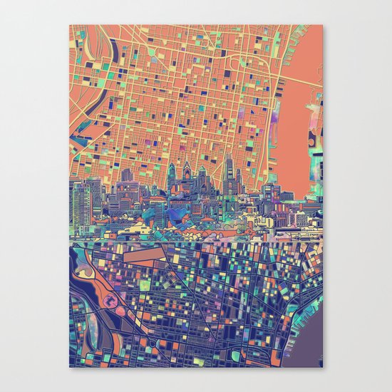 philadelphia city skyline map Canvas Print