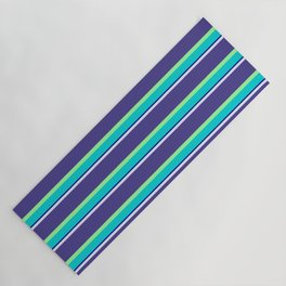 [ Thumbnail: Lavender, Dark Slate Blue, Green, Dark Turquoise & Dark Blue Colored Striped Pattern Yoga Mat ]
