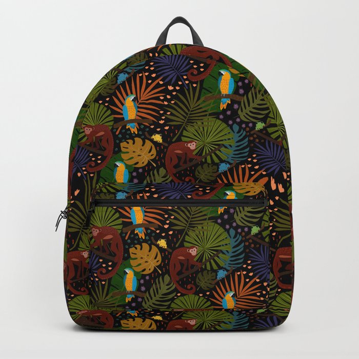Jungle Fun With Monkeys, Macaws and colorful Dart Frogs Backpack