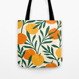 Vintage seamless pattern with mandarins. Trendy hand drawn textures. Modern abstract design Tote Bag
