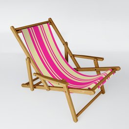 [ Thumbnail: Deep Pink and Pale Goldenrod Colored Lines/Stripes Pattern Sling Chair ]