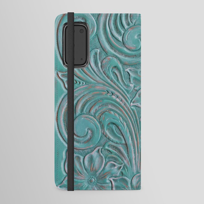 Turquoise western tooled leather Android Wallet Case