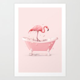 Bathtub Flamingo Art Print
