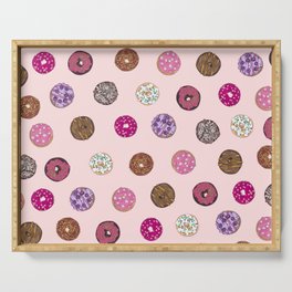 Artsy Pink Sprinkle Donuts Watercolor Pattern Serving Tray