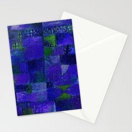 Terraced garden tropical floral midnight Egyptian blue abstract landscape painting by Paul Klee Stationery Card