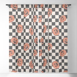 Checkerboard Pumpkin Halloween Sheer Curtain