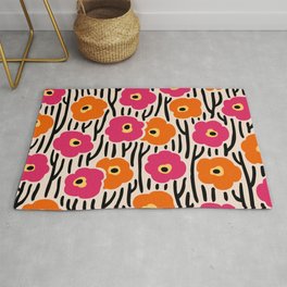Floral  Pattern Hot Pink and Orange Area & Throw Rug