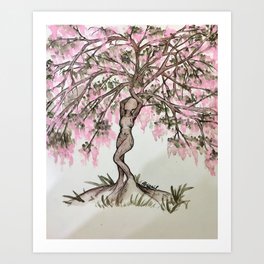 Blooming Art Print | Watercolor, Woman, Ink, Painting, Tree 