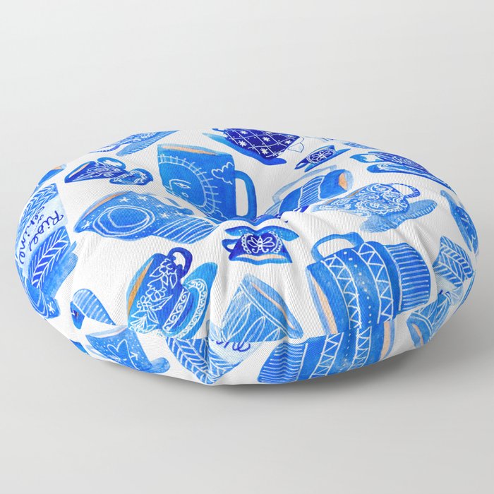 Blue Teacups and Mugs Floor Pillow