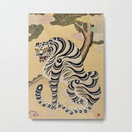 Korean Striped Tiger Minhwa  Metal Print | Culture, Tiger, Minhwa, Folklore, Vintage, Foolish, Korean, Painting, Corrupt 