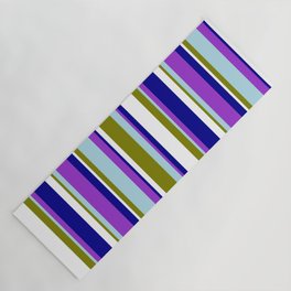 [ Thumbnail: Eyecatching Green, Light Blue, Dark Orchid, Dark Blue, and White Colored Lined/Striped Pattern Yoga Mat ]