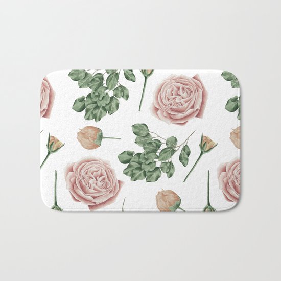 Flower Shop Roses Pattern White Bath Mat