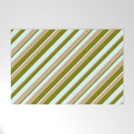 [ Thumbnail: Green, Light Cyan & Tan Colored Pattern of Stripes Welcome Mat ]