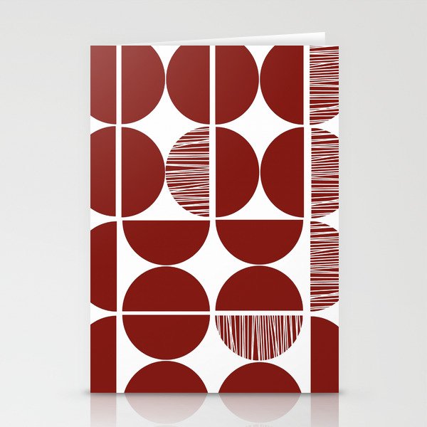 Red and white mid century shapes with stripes Stationery Cards