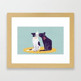 two cats licking Framed Art Print