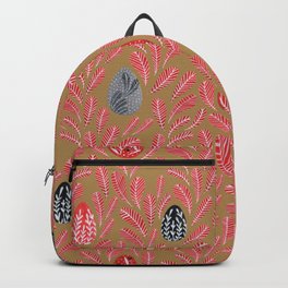 Floral Easter Eggs and Red Feather On Gold Brown Backpack