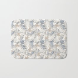 Owls, fashionable, modern, abstract, white, gray, blue, muted , pastel, beige, brown, Bath Mat