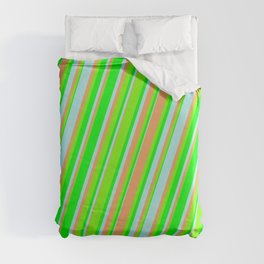 [ Thumbnail: Turquoise, Brown, Green, and Lime Colored Lines Pattern Duvet Cover ]