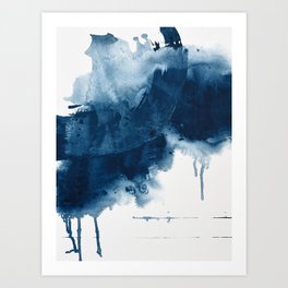 Where does the dance begin? A minimal abstract acrylic painting in blue and white by Alyssa Hamilton Art Print