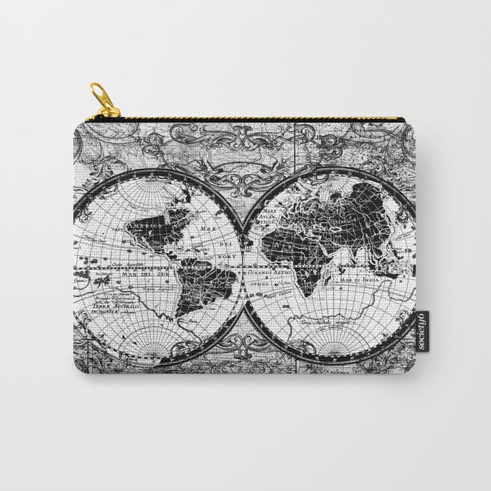 world map black and white Carry-All Pouch