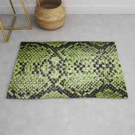 Black and Green Reptile Scales Pattern Snakeskin Texture Rug