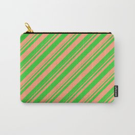 [ Thumbnail: Lime Green & Light Salmon Colored Striped/Lined Pattern Carry-All Pouch ]