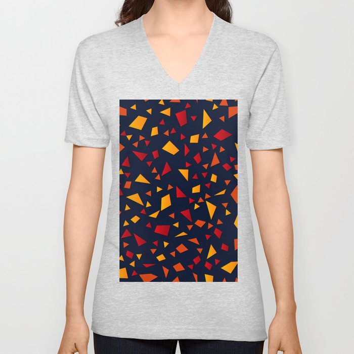 Red & Yellow Color Geometric Design V Neck T Shirt