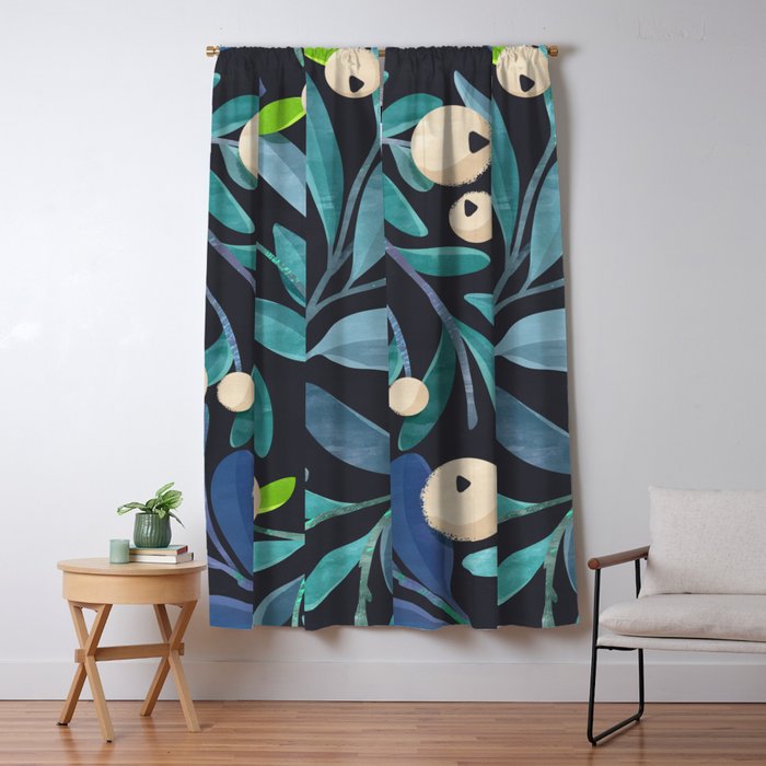 Colorful Mystical Watercolor Floral Plant Pattern Dark Turquoise