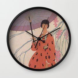 Woman With Umbrella in Spring - Vintage Fashion Magazine Poster - April 1917  Wall Clock