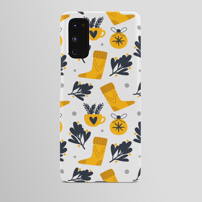 Christmas Pattern Yellow Black Socks Floral Android Case