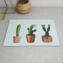 Three Cacti On Light Blue Background Area & Throw Rug