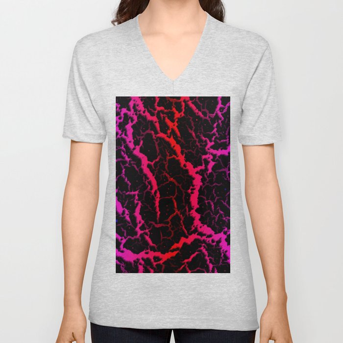 Cracked Space Lava - Pink/Red V Neck T Shirt