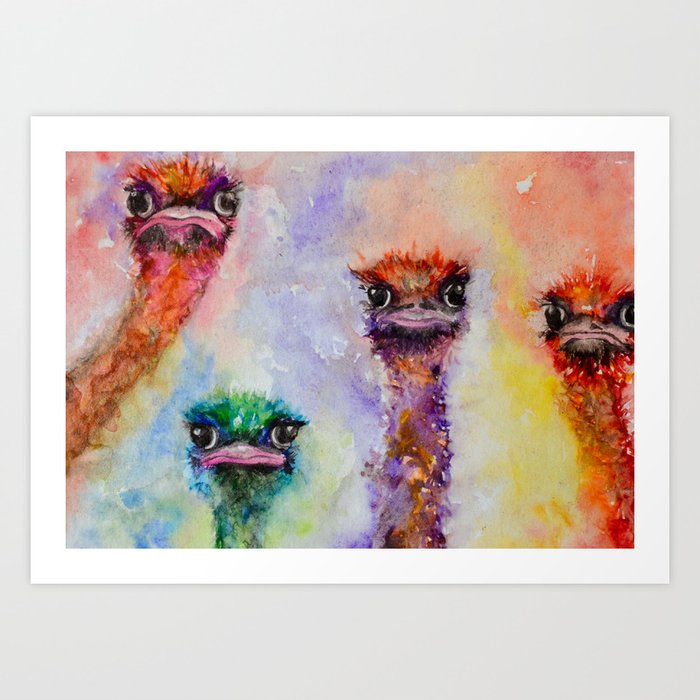 139. Colorful Ostrich Faces by M. Viljoen Art Print