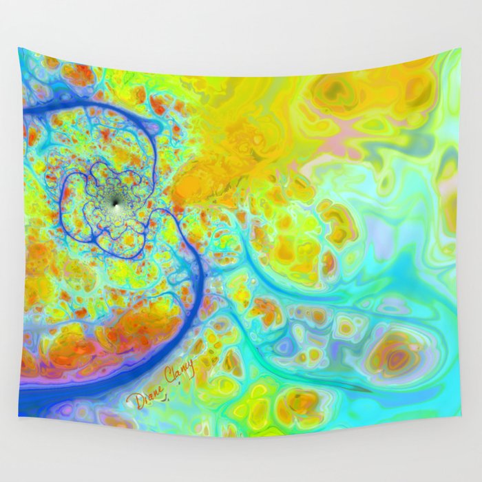 Emerging Galaxies – Abstract Teal & Lime Currents Wall Tapestry