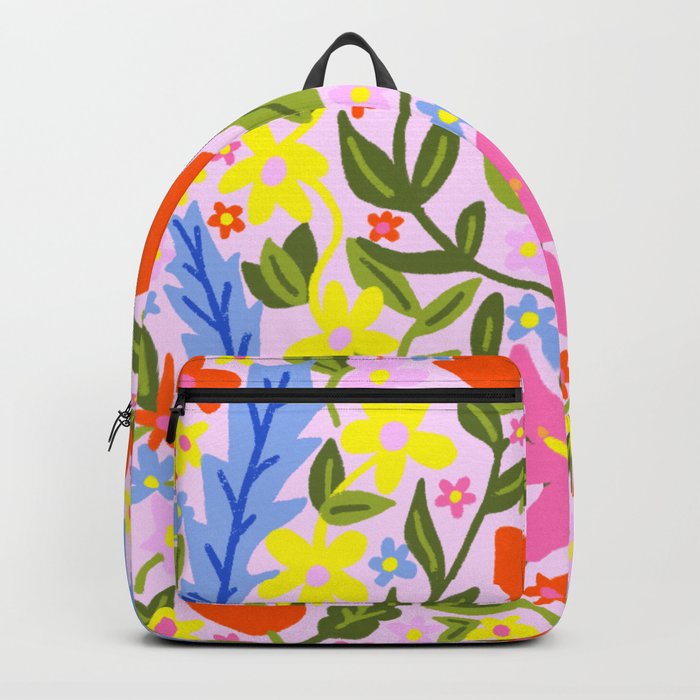 Mid-Century Modern Folk Art Flowers Pink Backpack