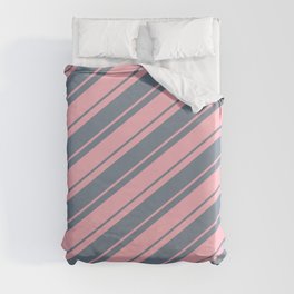 [ Thumbnail: Light Pink & Light Slate Gray Colored Lines Pattern Duvet Cover ]