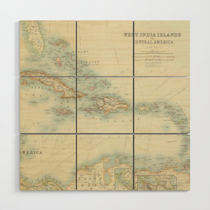 Vintage Map of the Caribbean (1912) Wood Wall Art by BravuraMedia