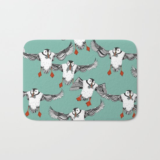 Atlantic Puffins mint Bath Mat