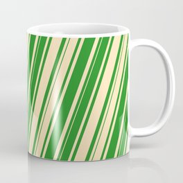 [ Thumbnail: Beige & Forest Green Colored Pattern of Stripes Coffee Mug ]