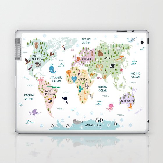 Nursery Animal World Map in Pastels Laptop & iPad Skin