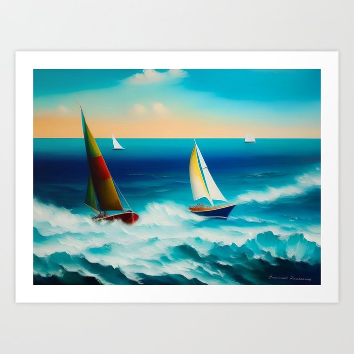 Newport Races; sailing yacht races off the coast of Aquidneck Island and coast of Rhode Island seascape nautical sailboat painting Art Print