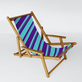 [ Thumbnail: Indigo & Turquoise Colored Striped/Lined Pattern Sling Chair ]
