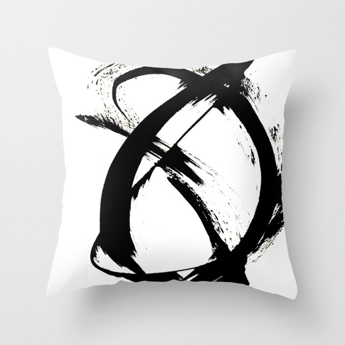 Brushstroke [7]: a minimal, abstract piece in black and white Throw Pillow